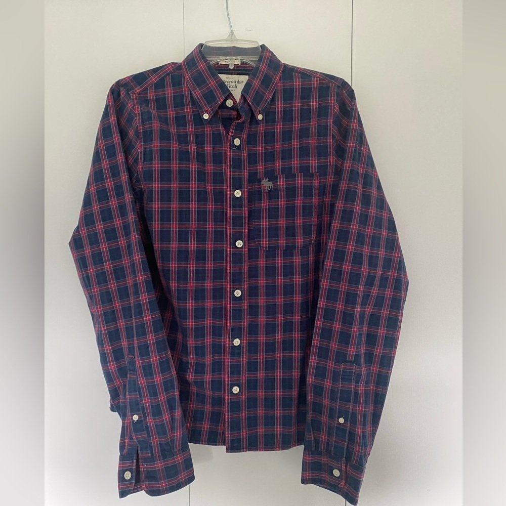 Button-Down Plaid Shirt in Navy & Red - Classic Men's Shirt